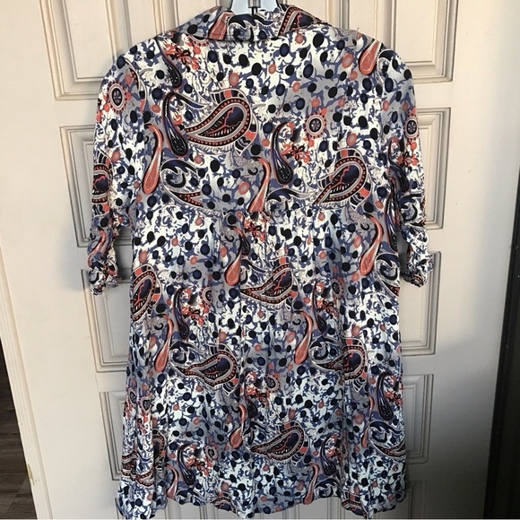 Tunic Top Sz6 Short Sleeve Lined Paisley V Neck Earth Tones - Picture 2 of 8